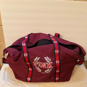Victoria's Secret PINK Burgundy Duffle Bag Weekender Tote with Studded Strap